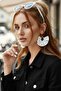 Gold Color Hoop Earrings – White Fabric Beaded Design - 7