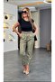 Elasticated Waist Piped Khaki Leather Trousers - 4