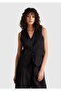Women's Black 100% Linen Front Button Buttoned V-Neck Vest