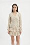 V-Neck Textured Shirt Beige