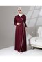 Namaz Dress in Burgundy with Internal and External Tie-Downs, V-Neck, Knitted - 4