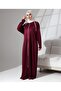 Full Length Zipper Closure Denier Casual Oversize Prayer Ferace - Claret Red - 5