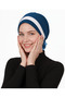 Layered Turban Hijab with Organza Roses on the Back, Petrol-Cream Ready-To-Wear Turban, Medical Use Suitable - 2