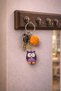 Purple Wise Owl Gift Keychain – Fu (福) Symbol of Luck and Blessings with Orange Pompom
