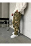 Men's Khaki Baggy Pants with Elastic Waist, Camouflage Print Adjustable Legs, Jogger Pants Pants - 2