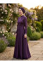 Design Tulle Crystal Stone Embroidered Double Sided Lined Purple Ready Made Hijab Hijab Evening Dress Bonnet - 8