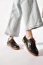 Yerna Rubber Laced Women's Genuine Leather Shoes Black Skin