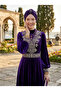 Design Tulle Crystal Stone Embroidered Double Sided Lined Purple Ready Made Hijab Hijab Evening Dress Bonnet - 7
