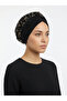 Special Design Black Beige-Black Sequined Mesh Ethnic Patterned Lined Ready-To-Wear Turban Hijab Evening Dress Bonnet - 5