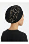 Special Design Black Beige-Black Sequined Mesh Ethnic Patterned Lined Ready-To-Wear Turban Hijab Evening Dress Bonnet - 6