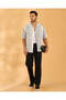 Men White Jacquard Resort Collar Shirt - 5