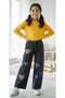 Jeans Girls' Hearted Jeans Without Lycra Patterned Elastic Waist 100% Cotton Wide Leg Denim Trousers