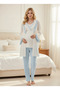 New Season Blue Shawl Collar Flounce Short Sleeve Maternity Pajama Set with Nursing Feature