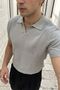 Chapa Regular Fit Polo Collar Men's Short Sleeve Textured Light Gray Knitwear T-Shirt - 4