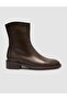 Genuine Leather Brown Staple Detailed Zippered Women's Daily Boots