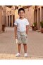 Boys Green And Grey Leaf Print Jacquard Shorts - 5