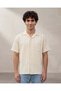 Men's Beige Striped Short Sleeve Shirt