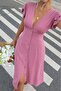 Women's Front Buttoned V-Neck Wrinkled Midi Dress - 2