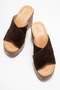 Harvey Women's Genuine Leather Wedge Heel Slipper Brown Suede - 4