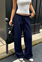 Navy Blue Modal Premium Fabric High Waist Baggy Wide Leg Sweatpants - 4
