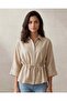 Women Beige Collared Shirt Blouse - 4