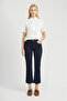 Navy Blue Mid-Waist Bell-Bottom Denim Trousers