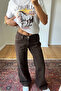Women's Baggy Cut Jeans Trousers Brown - 2
