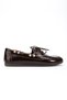 Women's Brown Wrinkled Patent Leather Lace-Up Bead Detailed Casual Loafer Ballerina Shoes - 2