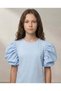 Senior Girls Blue Plain Balloon Sleeve Top - 3