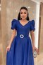 Organza Chiffon Fabric Short Sleeve Midi Dress - Cobalt Blue - 4