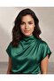 Women Green Satin High Cowl Neck Blouse - 4