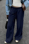 Navy Blue Modal Premium Fabric High Waist Baggy Wide Leg Sweatpants - 2