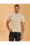 Men Beige Standup Collar Polo Shirt