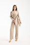 Padded Belt Detailed Tie-Up Blouse and Trousers Set - 3