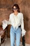 Women's White Lace Layered Tie-Neck Shirt