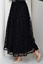 Lined Belted Floral Patterned Tulle Skirt Black Hm2877 - 5