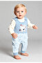 Natural Combed Cotton Sweatshirt Salopet Teddy Bear Printed Baby Set Seasonal 2-Piece Set - Blue - 6