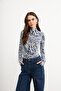 Women's Indigo Short Wave Patterned Body Suit with Finger Detail