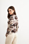Women's Coffee Color Fog Patterned Body Suit with Finger Detail - 3