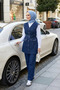 Women's Stone Embellished Belted Vest-Pants Dark Denim Blue Two-Piece Set - 3