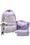 Set of 3 Waterproof Primary School Backpacks Unisex Primary School Backpack 8010 Lilac-Beige - 2