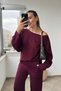 Kayak Neckline Modal Burgundy Modal Tracksuit Set - 2