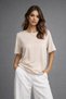 Women's Beige Side Slit Short Sleeve Crew Neck T-Shirt