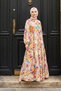 Floral Pattern Half-Buttoned Segmented Viscose Dress -Orange - 2