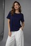 Women's Navy Blue Side Slit Short Sleeve Crew Neck T-Shirt - 6