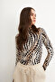 Women's Polka Dot Cutout Line Patterned Body Suit with Finger Detail - 7