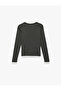 Viscose Blended Slim Fit Ribbed Crew Neck Long Sleeve T-Shirt - 3