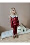 Girl's baby collared heart patterned burgundy top and bottom set - 3