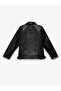 Long Sleeve Zippered Pocket Double Breasted Collar Faux Leather Biker Jacket - 3
