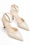 Women's Buckle Pointed Toe Beige Shoes - 3